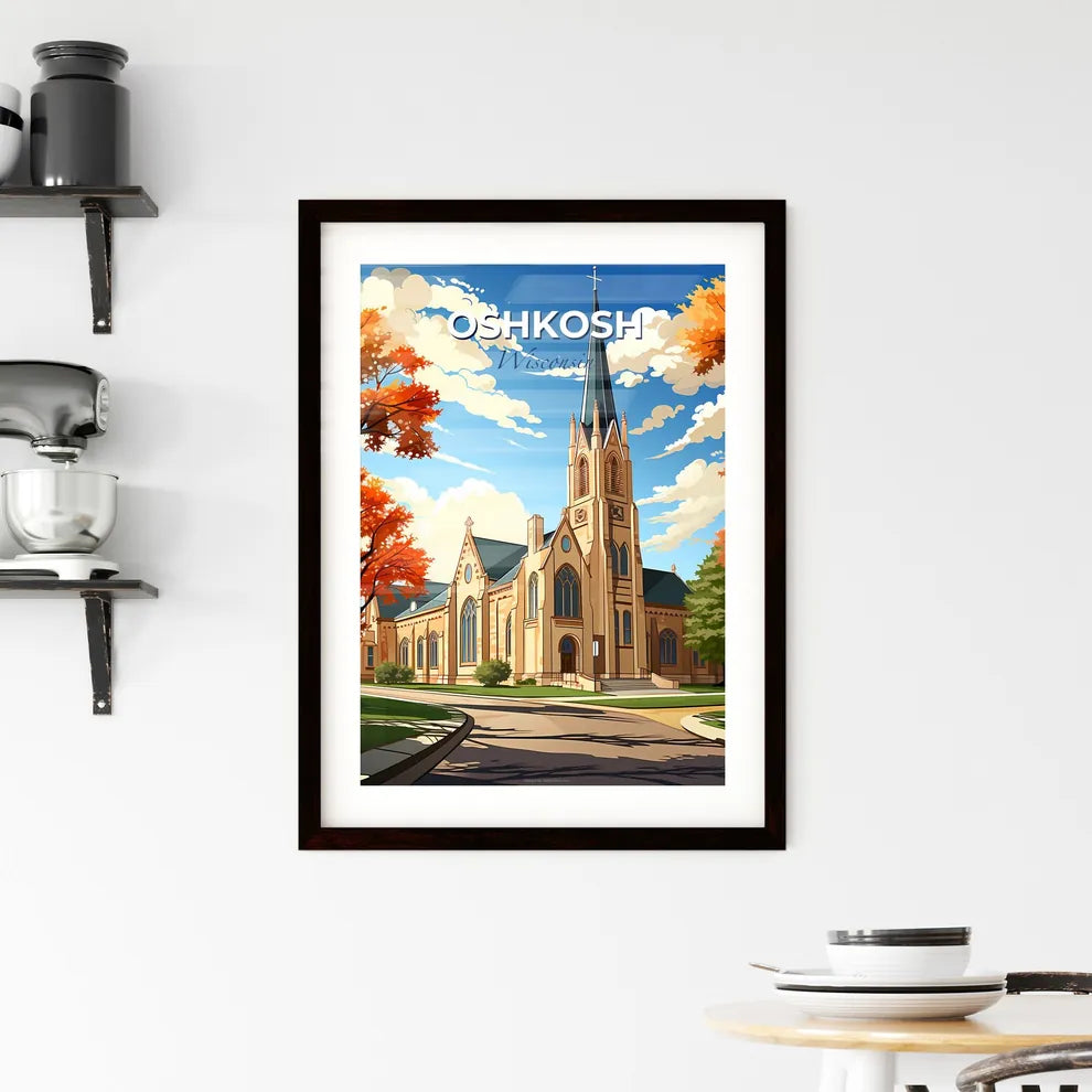 Oshkosh, Wisconsin, A Poster of a church with trees and a street sign Default Title