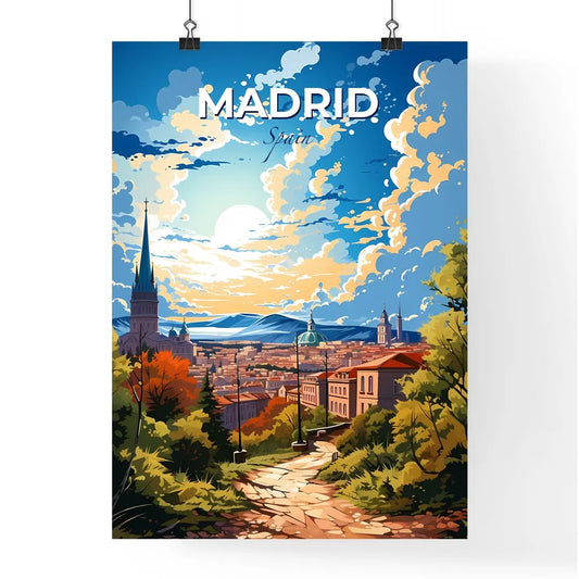 Madrid, Spain, A Poster of a landscape of a city with trees and buildings Default Title