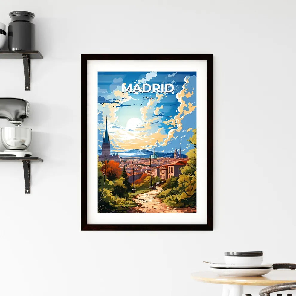Madrid, Spain, A Poster of a landscape of a city with trees and buildings Default Title
