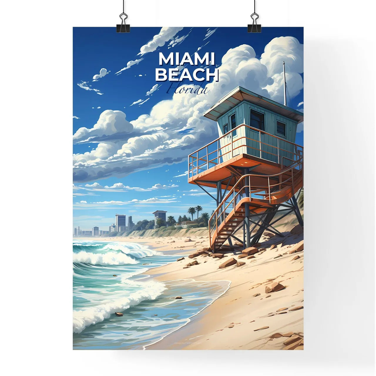 Miami Beach, Florida, A Poster of a lifeguard tower on a beach Default Title