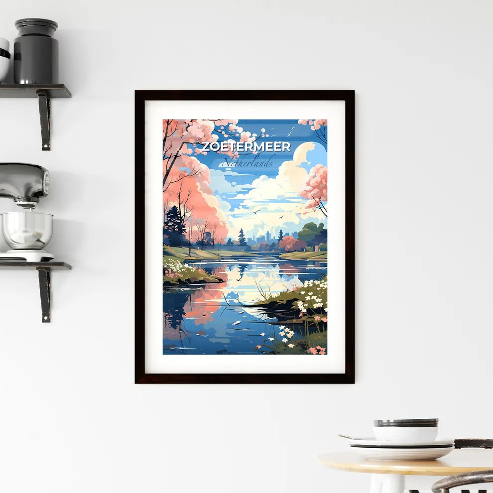 Zoetermeer, Netherlands, A Poster of a river with pink flowers and trees Default Title
