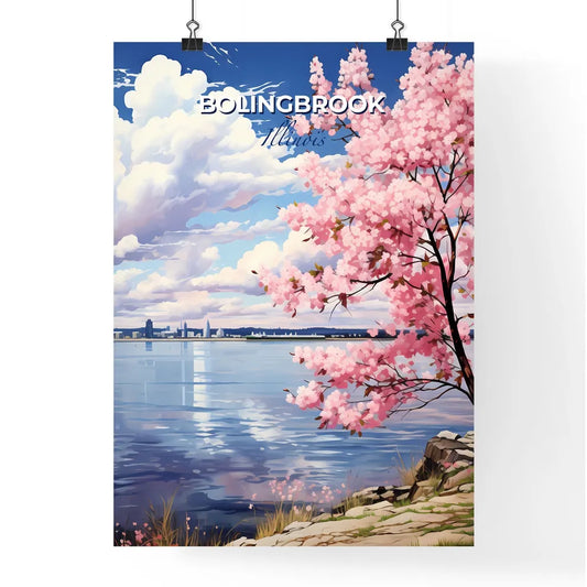 Bolingbrook, Illinois, A Poster of a pink tree with pink blossoms next to water Default Title