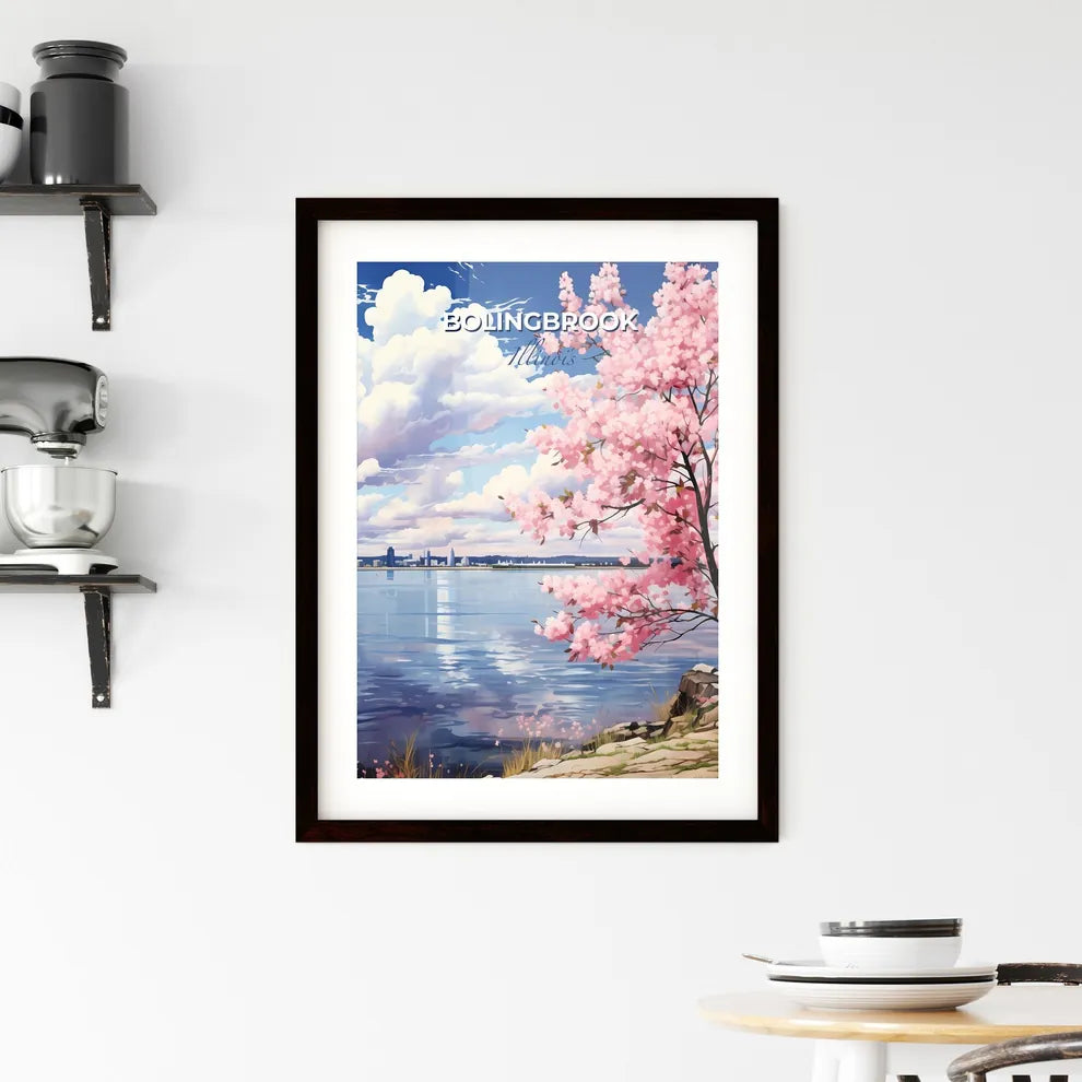 Bolingbrook, Illinois, A Poster of a pink tree with pink blossoms next to water Default Title