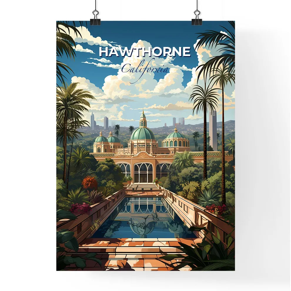 Hawthorne, California, A Poster of a pool in front of a building with trees and plants Default Title
