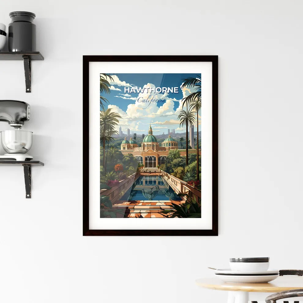 Hawthorne, California, A Poster of a pool in front of a building with trees and plants Default Title