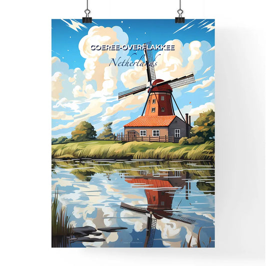 Goeree-Overflakkee, Netherlands, A Poster of a windmill by a lake Default Title