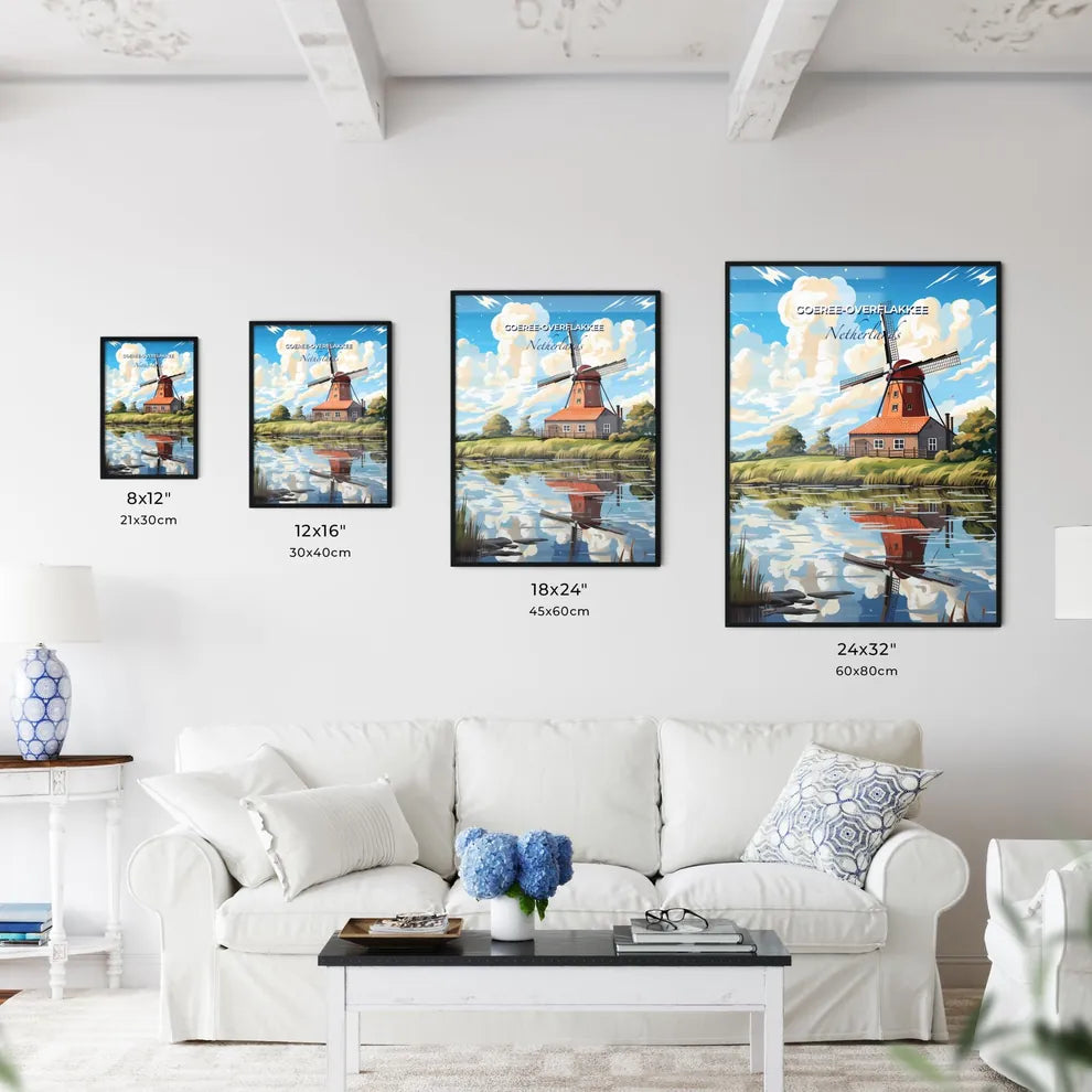 Goeree-Overflakkee, Netherlands, A Poster of a windmill by a lake Default Title