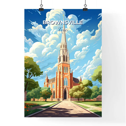 Brownsville, Texas, A Poster of a church with a tall tower and trees with Notre-Dame Cathedral Basilica of Saigon in the background Default Title