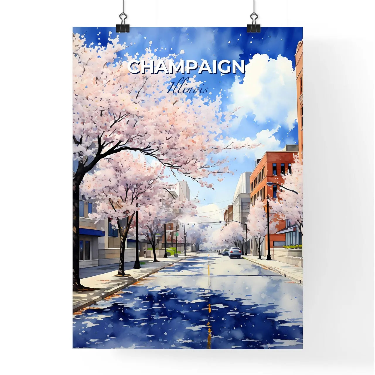 Champaign, Illinois, A Poster of a street with trees and buildings on the side Default Title