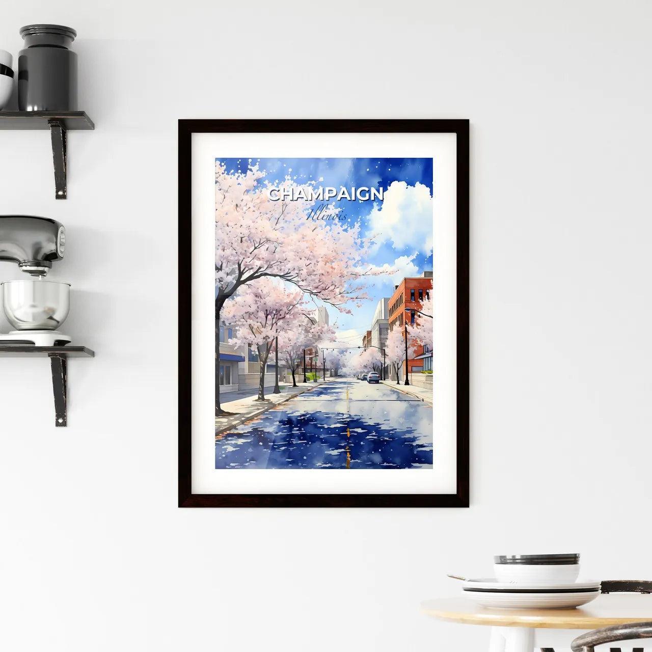 Champaign, Illinois, A Poster of a street with trees and buildings on the side Default Title