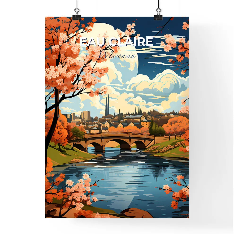 Eau Claire, Wisconsin, A Poster of a bridge over a river with orange trees and a city in the background Default Title