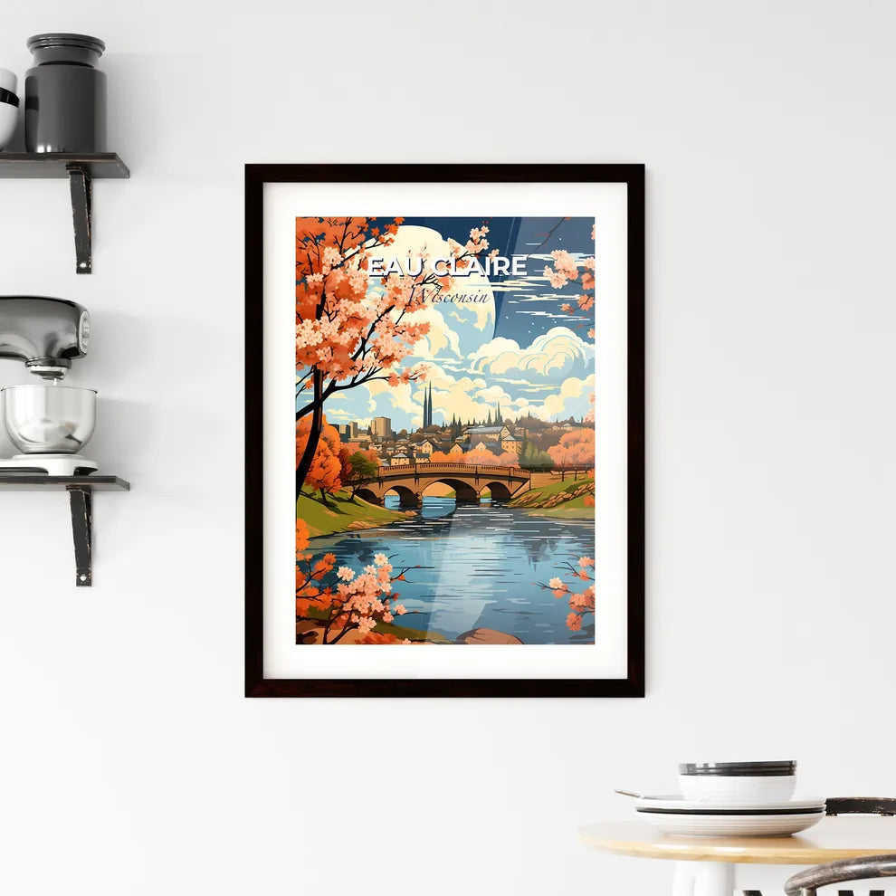 Eau Claire, Wisconsin, A Poster of a bridge over a river with orange trees and a city in the background Default Title