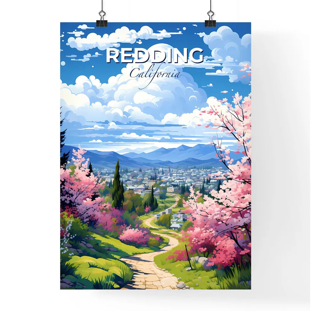 Redding, California, A Poster of a road through a valley with pink flowers Default Title