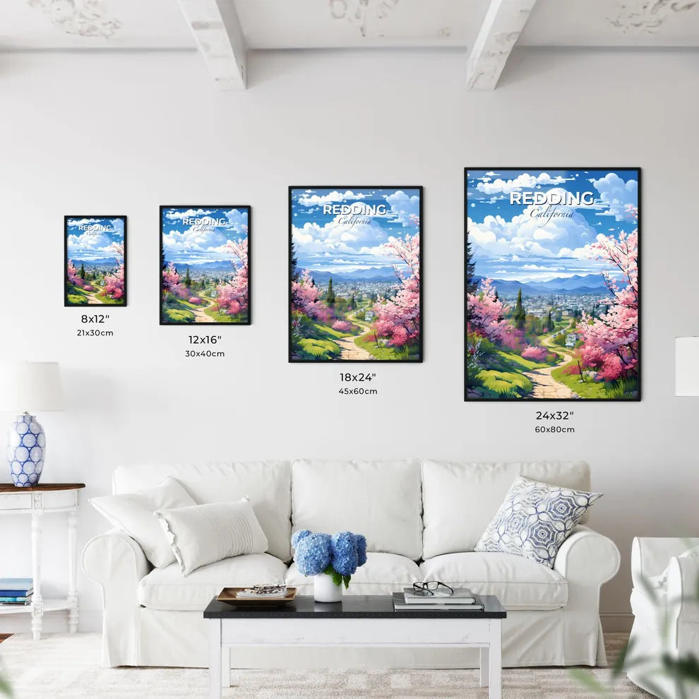 Redding, California, A Poster of a road through a valley with pink flowers Default Title
