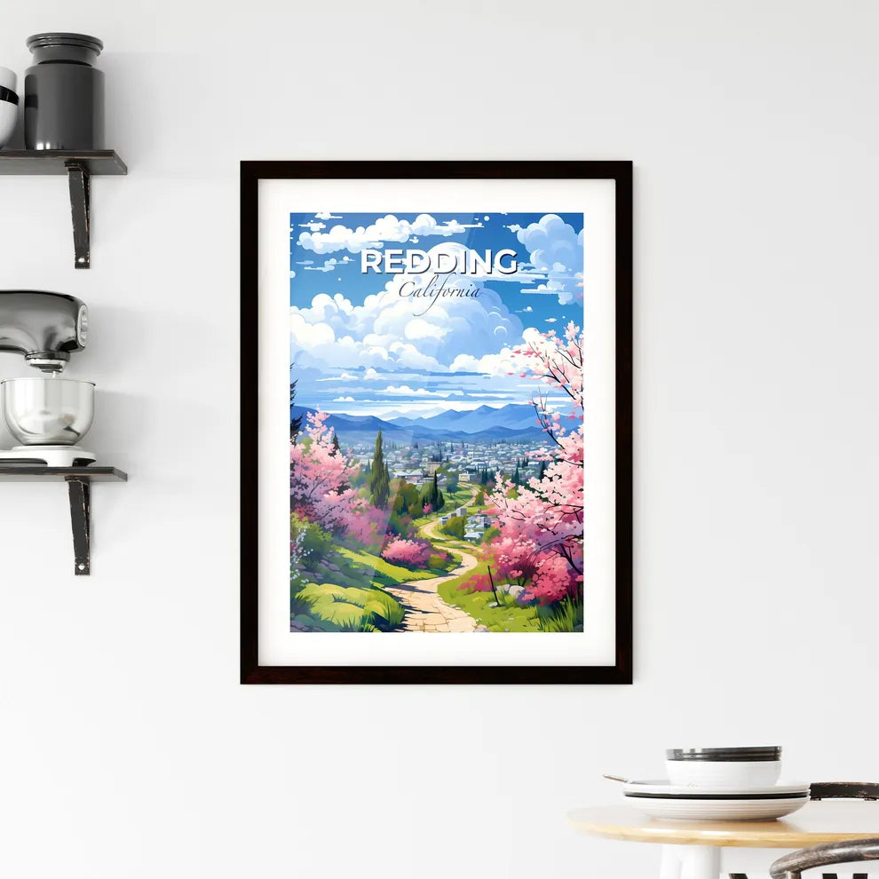 Redding, California, A Poster of a road through a valley with pink flowers Default Title