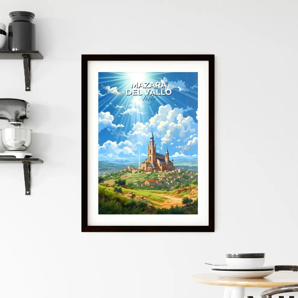 Mazara Del Vallo, Italy, A Poster of a building on a hill with a large building and a large building with a tower Default Title