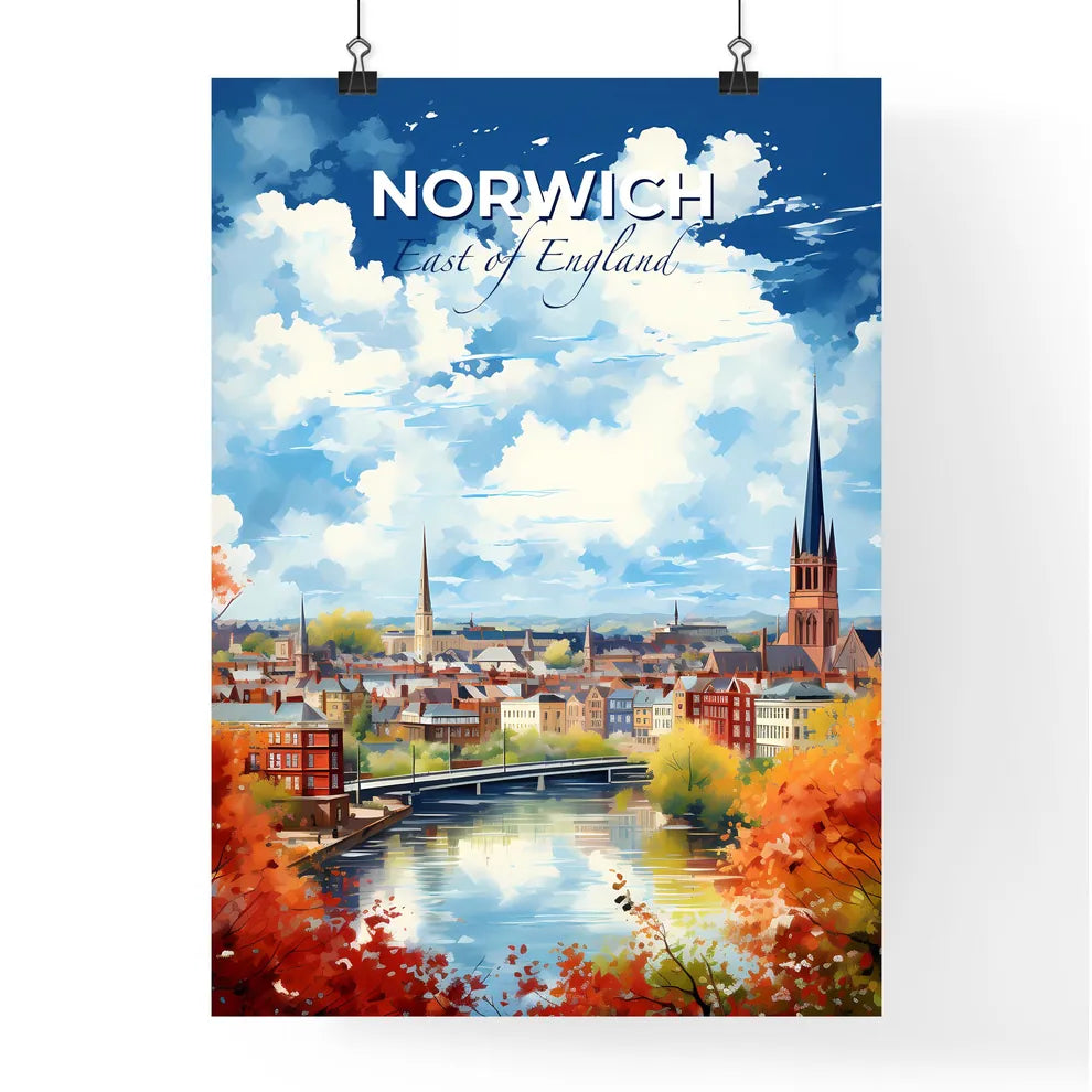 Norwich, East of England, A Poster of a water way with trees and buildings Default Title