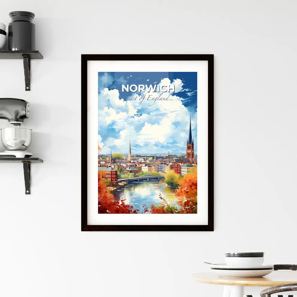 Norwich, East of England, A Poster of a water way with trees and buildings Default Title