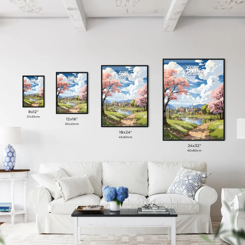 Fort Collins, Colorado, A Poster of a landscape with a lake and trees and a town Default Title