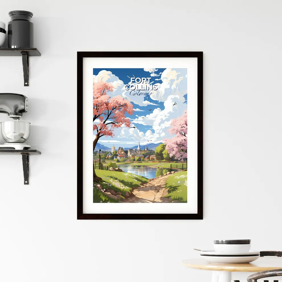 Fort Collins, Colorado, A Poster of a landscape with a lake and trees and a town Default Title