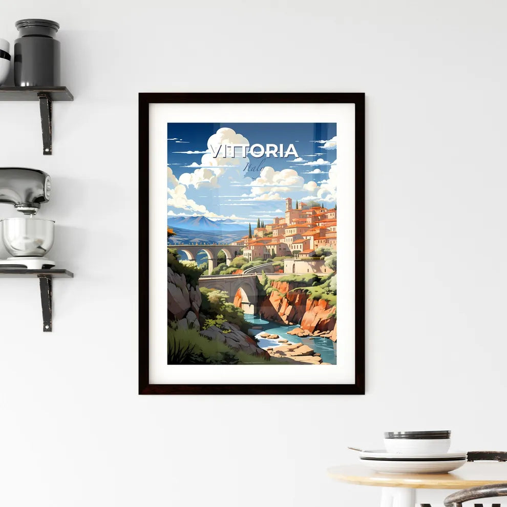 Vittoria, Italy, A Poster of a bridge over a river with buildings and trees Default Title