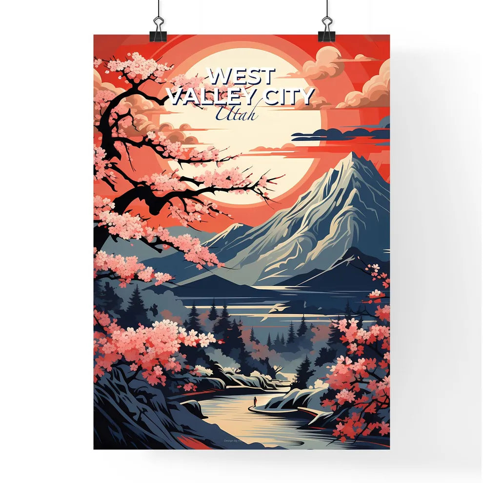West Valley City, Utah, A Poster of a painting of a mountain river and trees Default Title
