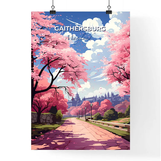 Gaithersburg, Maryland, A Poster of a road with pink trees and a castle Default Title