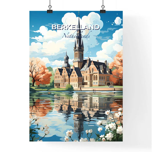 Berkelland, Netherlands, A Poster of a painting of a building with a tower and a lake Default Title