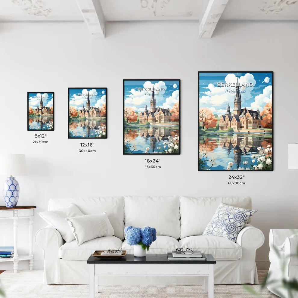 Berkelland, Netherlands, A Poster of a painting of a building with a tower and a lake Default Title