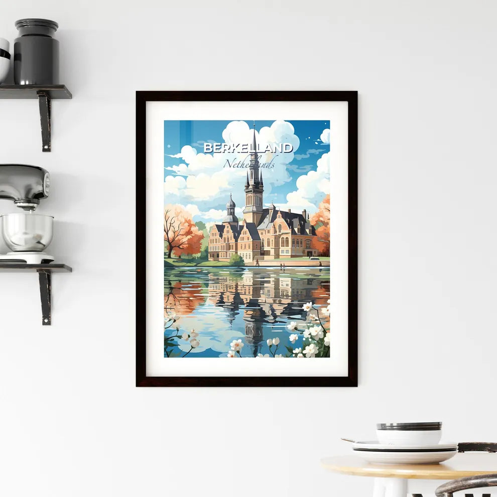 Berkelland, Netherlands, A Poster of a painting of a building with a tower and a lake Default Title