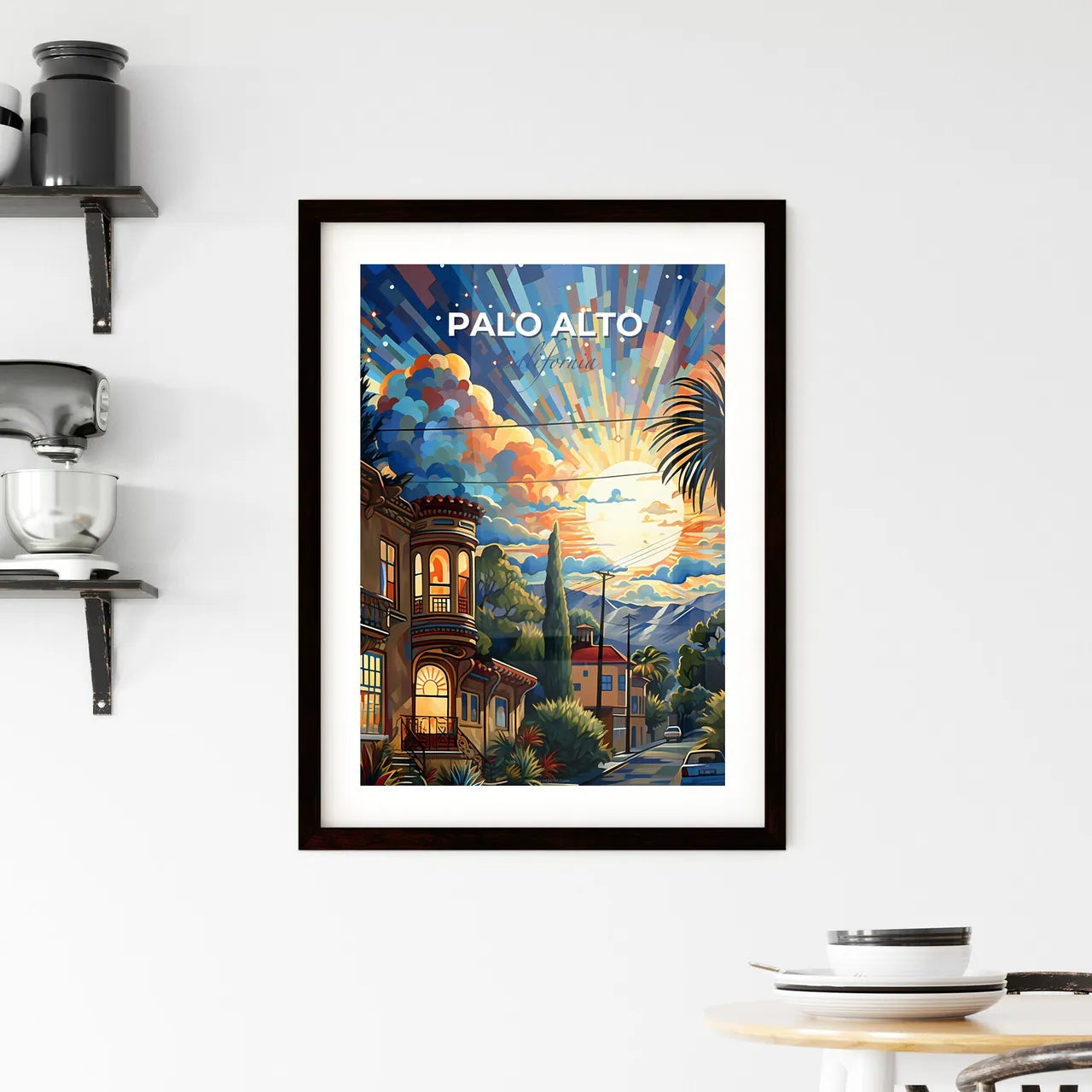 Palo Alto, California, A Poster of a colorful sunset over a town Default Title