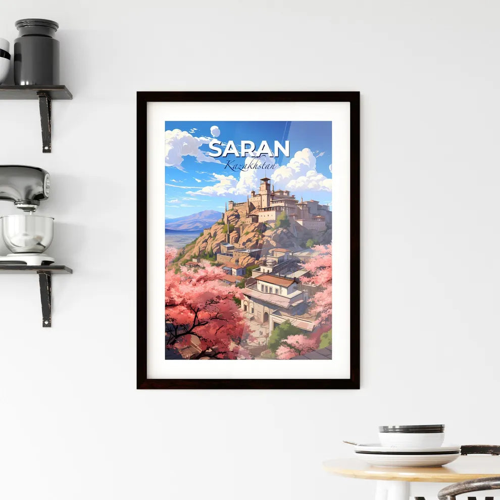 Saran, Kazakhstan, A Poster of a castle on a hill with pink flowers Default Title