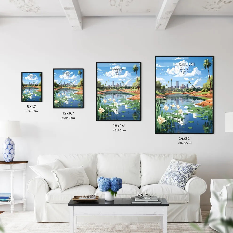 Missouri City, Texas, A Poster of a water with lily pads and flowers Default Title