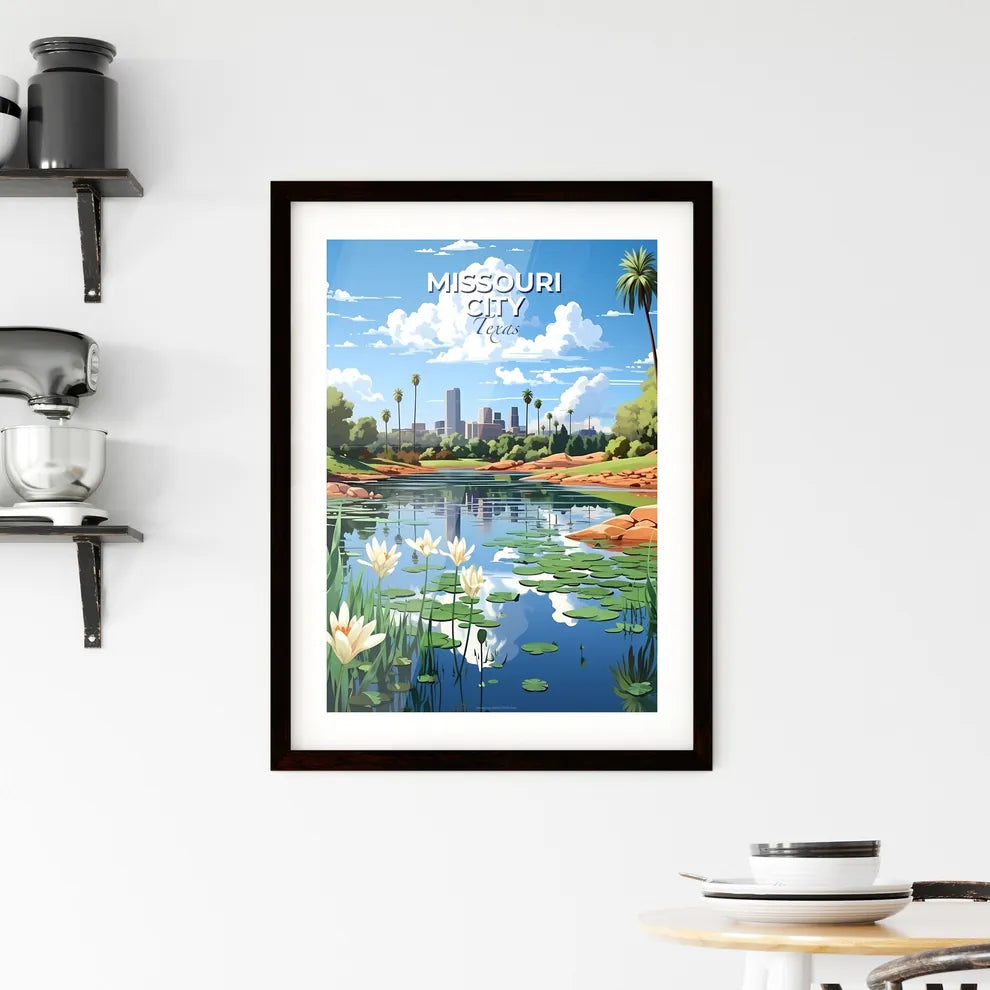 Missouri City, Texas, A Poster of a water with lily pads and flowers Default Title