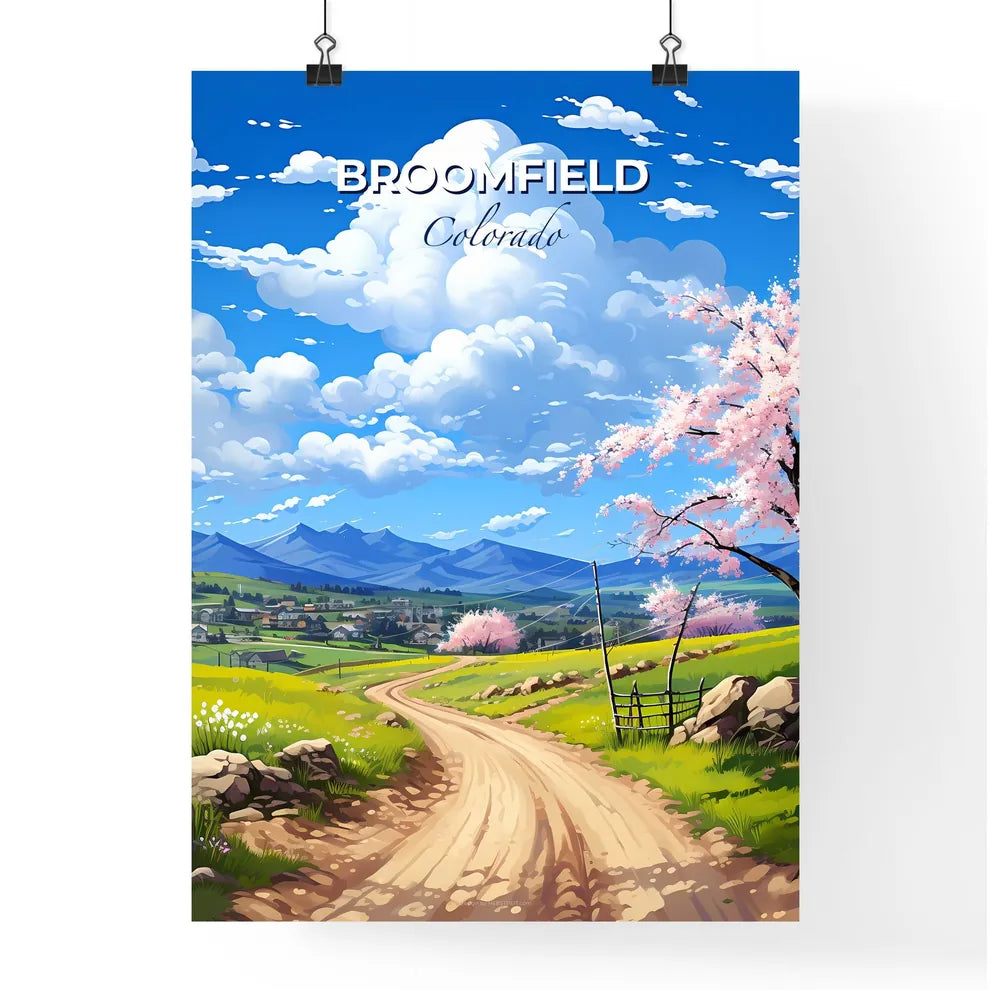 Broomfield, Colorado, A Poster of a dirt road with a tree and a mountain in the background Default Title