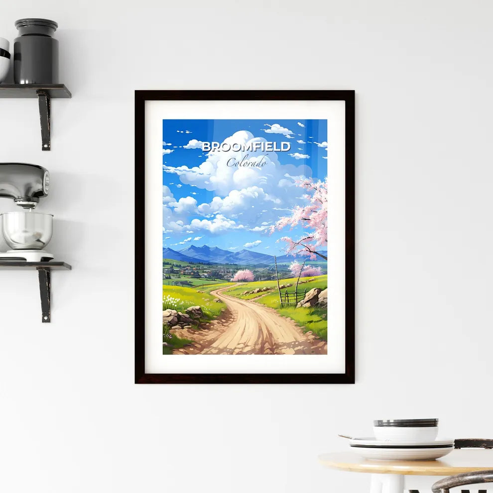 Broomfield, Colorado, A Poster of a dirt road with a tree and a mountain in the background Default Title