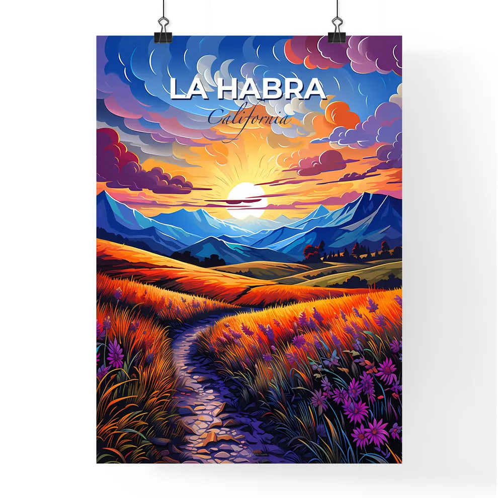 La Habra, California, A Poster of a painting of a landscape with mountains and flowers Default Title