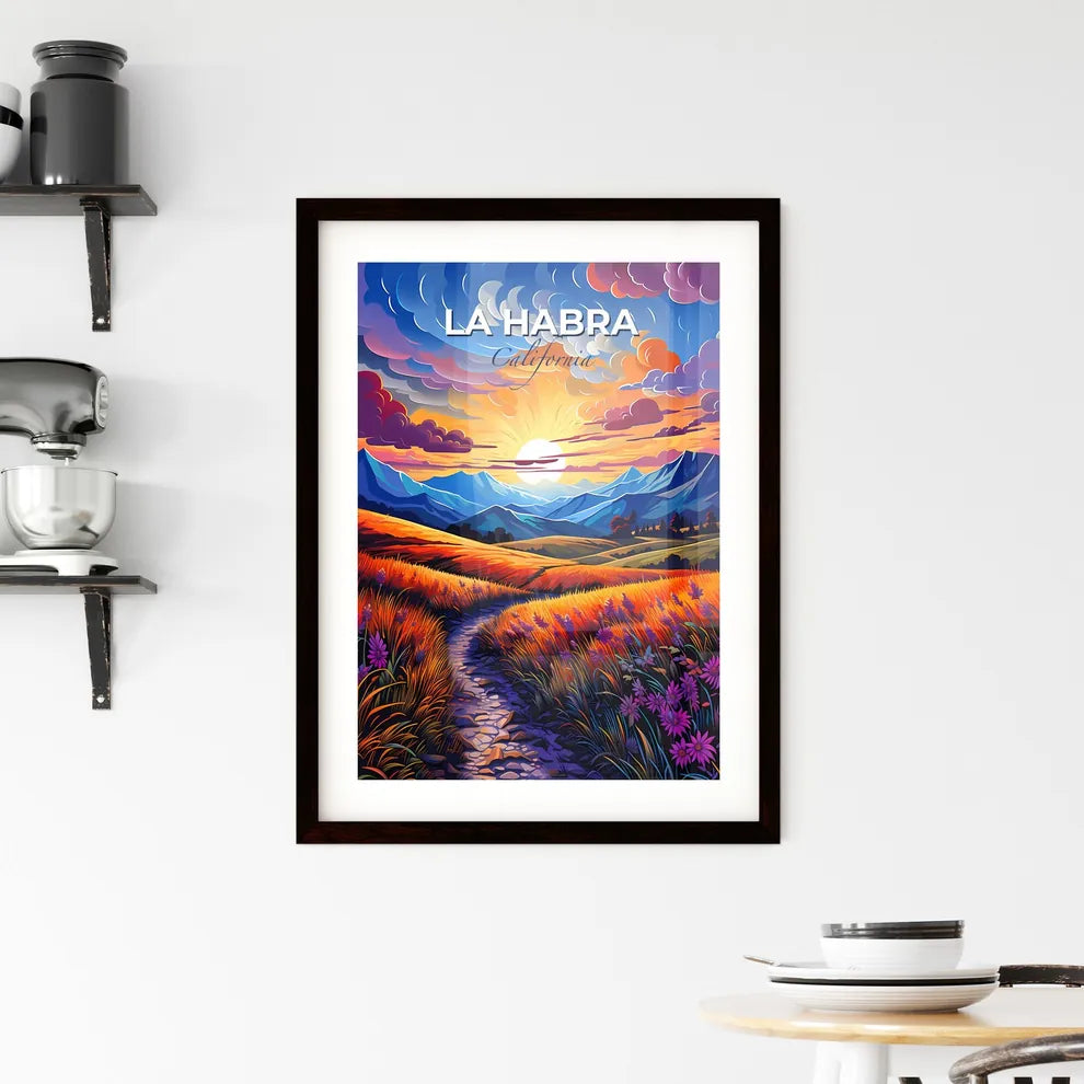 La Habra, California, A Poster of a painting of a landscape with mountains and flowers Default Title