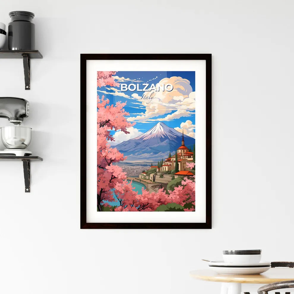 Bolzano, Italy, A Poster of a mountain with a city and trees Default Title