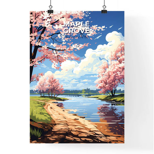 Maple Grove, Minnesota, A Poster of a painting of a river with pink trees and a blue sky Default Title