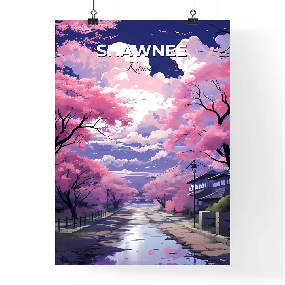 Shawnee, Kansas, A Poster of a road with pink trees and houses Default Title