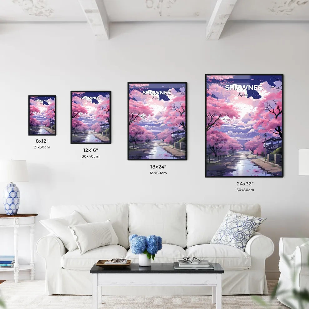 Shawnee, Kansas, A Poster of a road with pink trees and houses Default Title