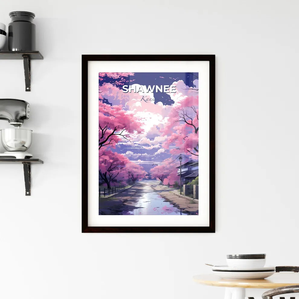 Shawnee, Kansas, A Poster of a road with pink trees and houses Default Title
