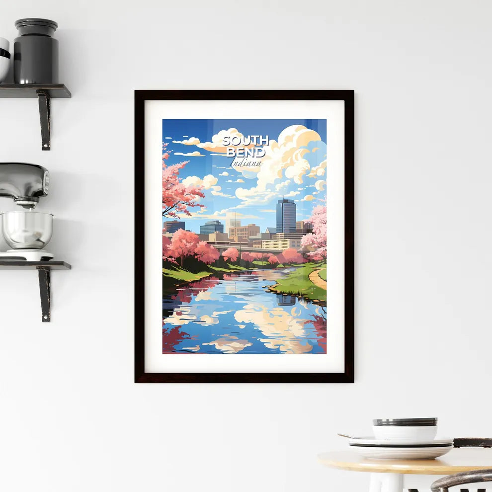 South Bend, Indiana, A Poster of a river with pink trees and buildings in the background Default Title