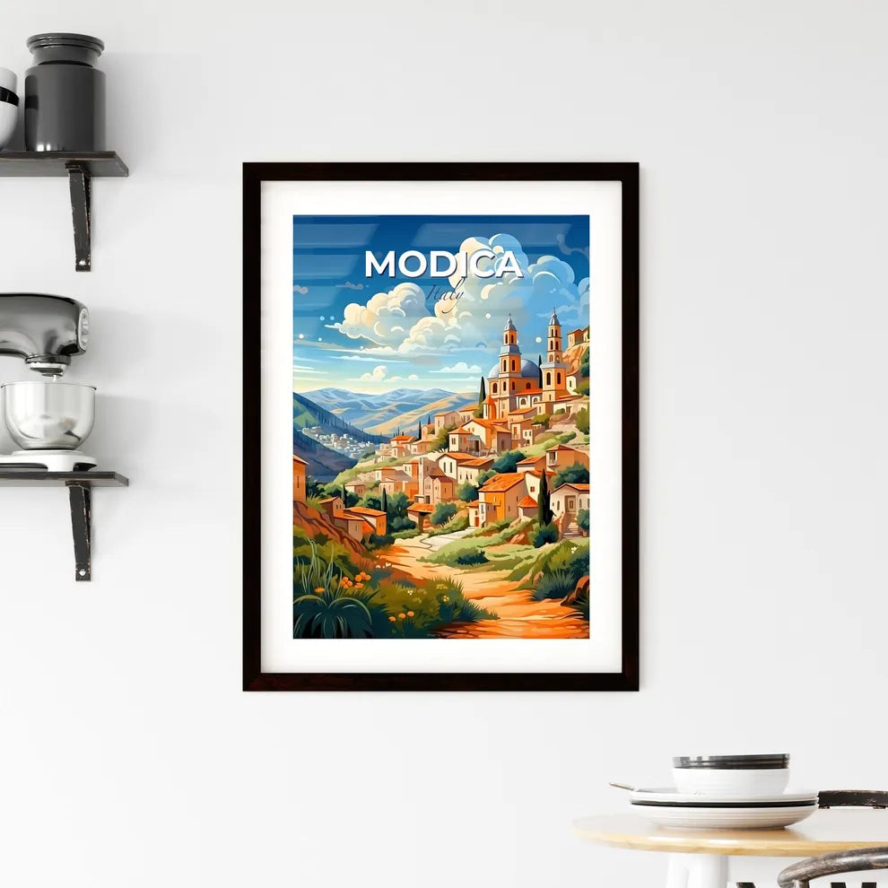 Modica, Italy, A Poster of a painting of a village on a hill Default Title