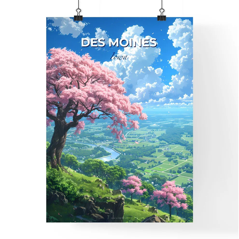 Des Moines, Iowa, A Poster of a tree on a hill with pink flowers Default Title