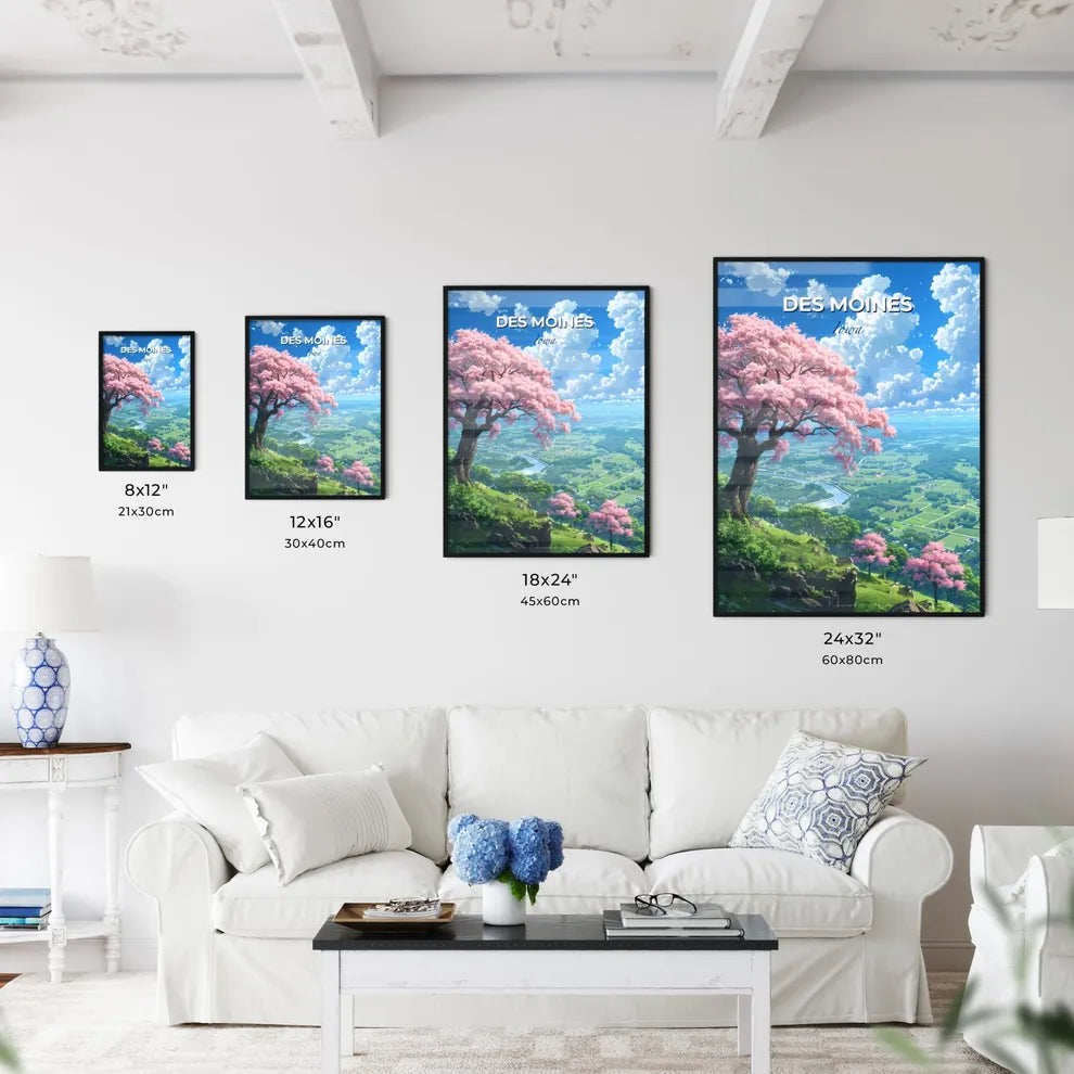 Des Moines, Iowa, A Poster of a tree on a hill with pink flowers Default Title