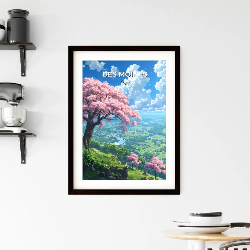 Des Moines, Iowa, A Poster of a tree on a hill with pink flowers Default Title