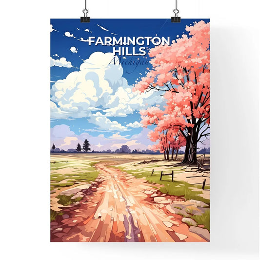 Farmington Hills, Michigan, A Poster of a dirt road with pink flowers on it Default Title