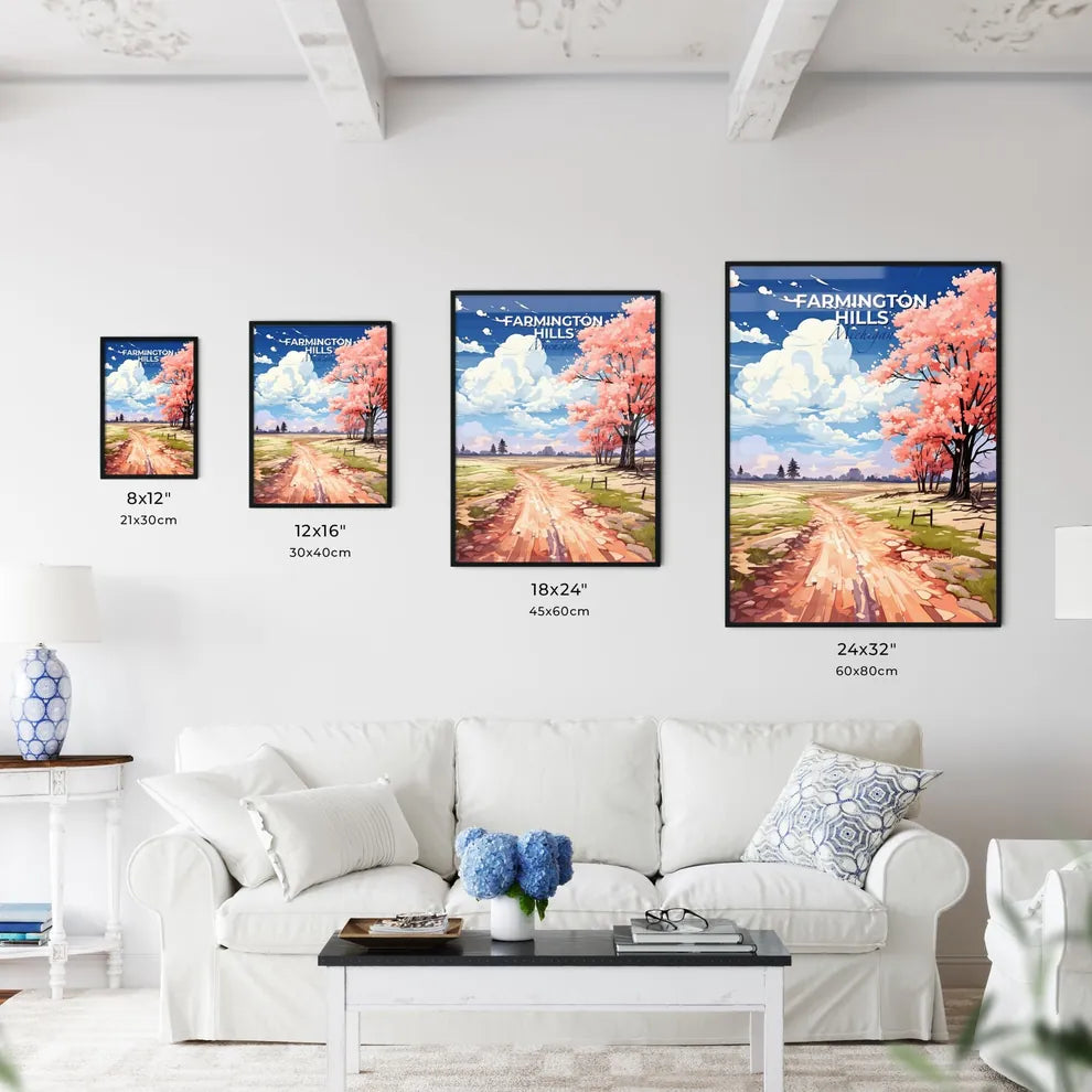 Farmington Hills, Michigan, A Poster of a dirt road with pink flowers on it Default Title